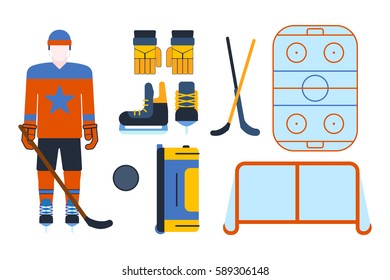 Vector hockey uniform and accessory in flat style.