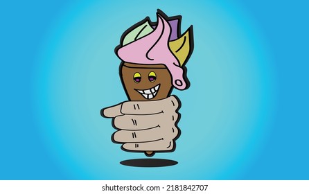 vector hold the ice cream cone happily
