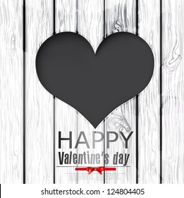 Agujero vectorial en forma de corazón sobre textura de madera.  Feliz Día de San Valentín. Fondo del vector