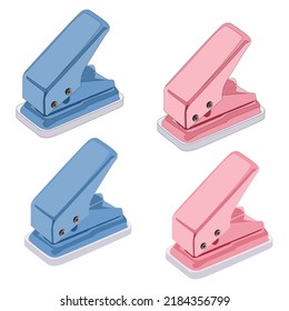 Vector hole puncher small blue pink on white background