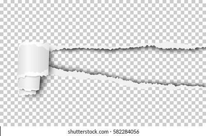 Vector hole with torn edges and paper curl. Transparent checkered sheet of paper and resulting window.  