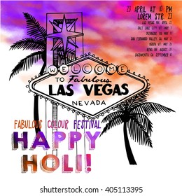 Vector Holi Festival Las Vegas banner. Hand drawn vector illustration. 