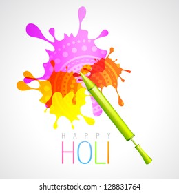 vector holi pichkari with colorful splash background