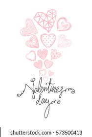 Vector Holiday background with red hand drawn hearts. Valentines day card