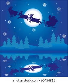 vector holiday background with santa and reflection