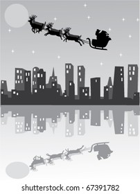 vector holiday background with santa and reflection