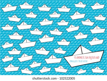 vector holiday background with ships in sea waves and frame for your text