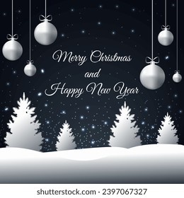 Vector holiday background with text Merry Christmas and Happy New Year.	