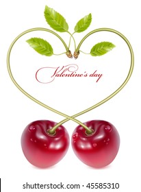 Vector holiday background. Valentine's day. Ripe cherries.