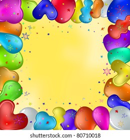 Vector holiday background, various coloured balloons and stars