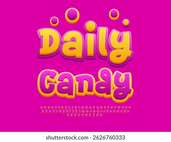 Vector Holiday badge Daily Candy. Funky Playful Font. Pink Joyful Alphabet Letters and Numbers set.