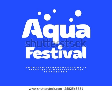 Vector Holiday banner Aqua Festival. Fashion White Font. Decorative Alphabet Letters and Numbers.