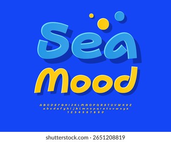 Vector Holiday banner Beach Mood. Summer Yellow Font. Artistic Sticker Alphabet Letters and Numbers set. 