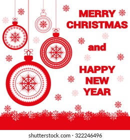 Vector holiday banner happy new year and merry christmas with snowflakes and glass Xmas balls