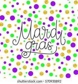 Vector holiday banner - Mardi Gras. Monoline lettering on white background with colorful beads