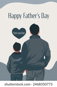 Vector Anuncio de vacaciones elegante ilustración estricta de padre e hijo. Plantillas del Día del Padre Te amo papá por póster, portada, tarjeta y redes sociales