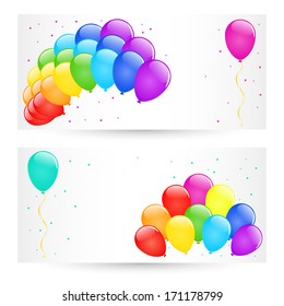 Vector holiday banners with colorful balloons. 