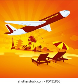 vetor de cena de praia de férias e fundo