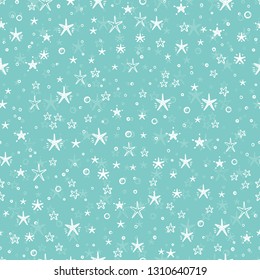 Vector Holiday or Birthday Seamless Pattern with Hand Drawn Doodle Stars. Starry Space Sky Vector Festive Background
