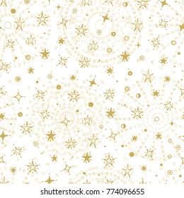 Vector Holiday or Birthday Seamless pattern. Hand Drawn doodle Stars. Starry sky background. Golden Festive Background