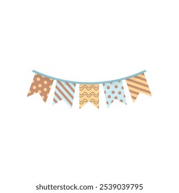 Vector holiday bunting flag in cartoon style. In pastel colors. Stock isolated clipart on a white background. For flyer, sticker, card, logo, symbol. 