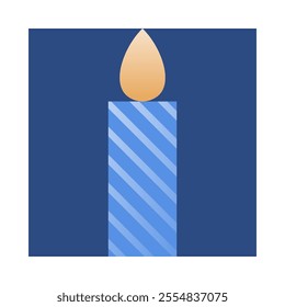 Vector holiday candle emblem.Festive icon in blue,gold and white colors.Hanukkan, New Year, Christmas symbol for prints,covers,invitations,social media.