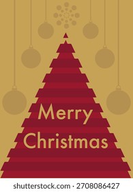 Tarjeta de vacaciones de Vector con árbol triangular rojo a rayas, fondo abstracto ligero con siluetas de juguete, saludo festivo y área de texto personalizable