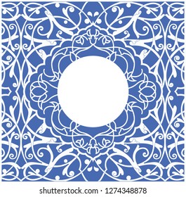 Vector holiday card. Frame decorated with different colors. Beautiful design for any holiday. The picture in the blue style.