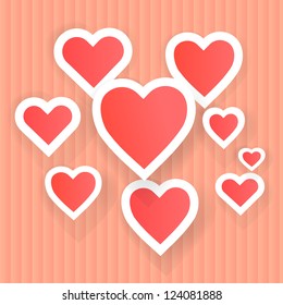 Vector holiday card with red hearts for your web design
