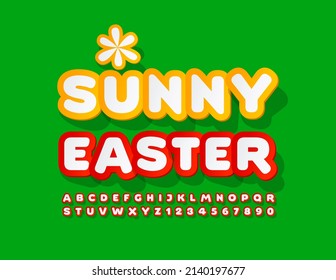 Vector holiday card Sunny Easter. Bright sticker Font. Creative set of Alphabet Letters and Numbers