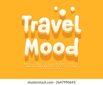 Vector Holiday Card Travel Mood. Creative White Font. Handwritten 3D Alphabet Letters and Numbers set. 
