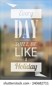 Vector holiday card with typography design. City blur. Eps10