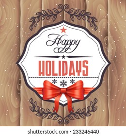 Vector holiday card with wood background, illustration