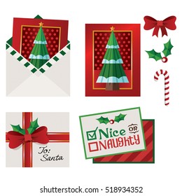 Vector Holiday Christmas Envelope Icons Letter to Santa