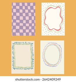 Vector holiday colorful doodle frames. Hand-drawn vintage border set of invitations isolated on beige background. Illustration for design, print, fabric or background.
