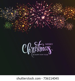 Vector holiday colourn fireworks on the blue background. Lights for design of festive posters and banners for Merry Christmas. File contains clipping mask.