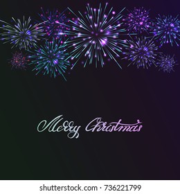Vector holiday colourn fireworks on the blue background. Lights for design of festive posters and banners for Merry Christmas. File contains clipping mask.