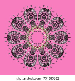 Vector. Holiday design for Christmas and New Year fashion prints. Christmas background with snowflakes abstract background. Pink, gray and brown snowflakes. Vector.