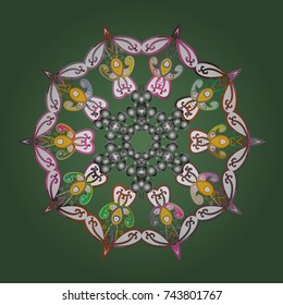 Vector. Holiday design for Christmas and New Year fashion prints. Green, white and gray green, white and gray colors. Christmas pattern with snowflakes abstract background.