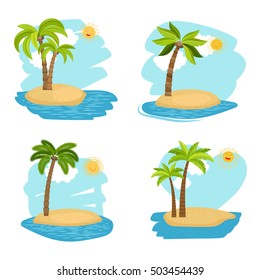 Vector holiday design vector coconut palm trees islands on white background