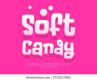 Vector Holiday emblem Soft Candy. Funny White 3D Font. Positive Playful Alphabet Letters and Numbers set.