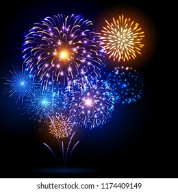 Vector holiday festival blue and gold firework. Independence day