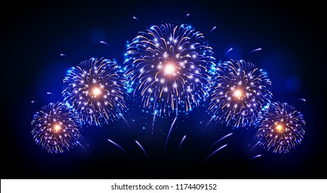 Vector holiday festival blue and gold firework. Independence day