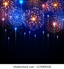 Vector holiday festival blue and gold firework. Independence day