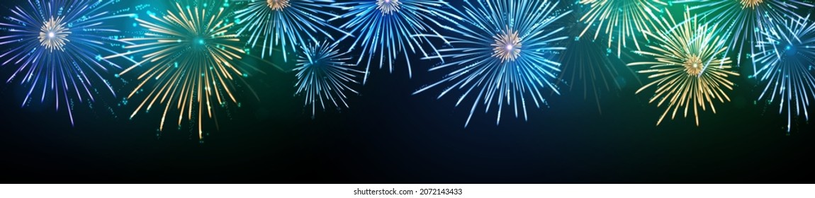 Vector holiday festival blue and gold firework. Independence day, Christmas, New Year party