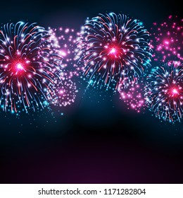 Vector holiday festival blue and pink firework. Independence day