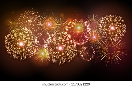 Vector holiday festival golden firework. Independence day
