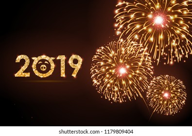 Vector holiday festival golden firework. Happy new year card 201