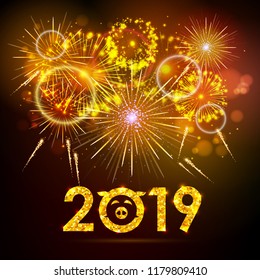 Vector holiday festival golden firework. Happy new year card 201