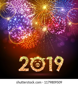 Vector holiday festival golden firework. Happy new year card 201